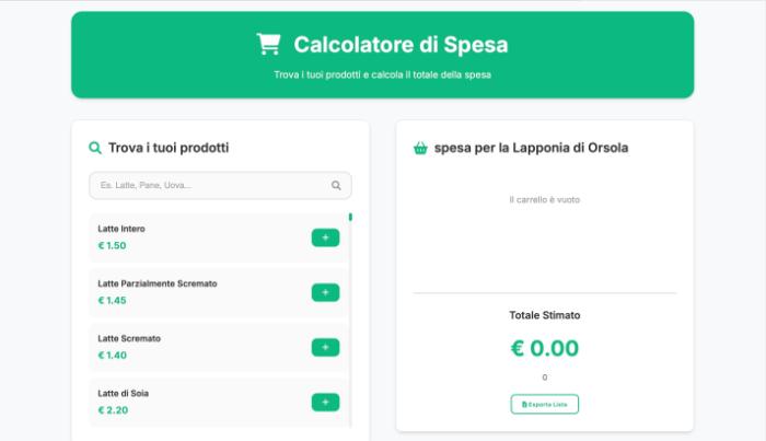 Anteprima web app Calcolatore di Spesa